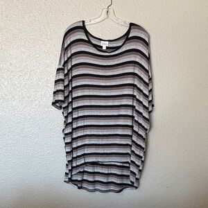 LuLaRoe Irma Black and Gray Striped Short Sleeve Top